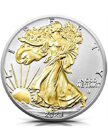 AMERYKAŃSKI ORZEŁ Żółte złoto 1 uncja srebrnej monety 1 $ USA 2023