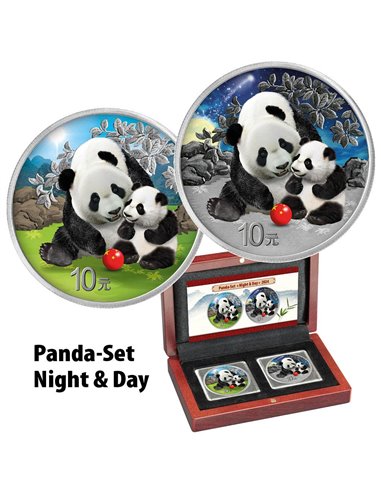 CHINA PANDA Juego Noche & Día 2 x Moneda Plata 10 Yuan China 2024