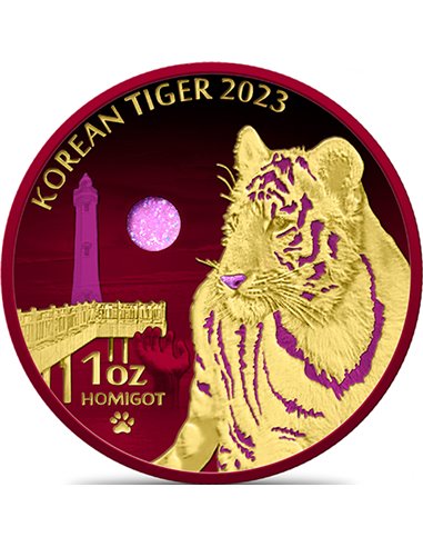 KOREAŃSKI TYGRYS HoloFlare Edition 1 Oz Srebrna moneta 1 Glina Korea Południowa 2023