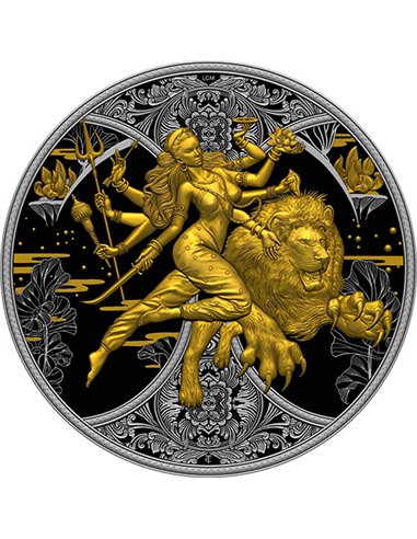 DURGA Hindu Religion Vergoldete 1 Oz Silbermünze 2000 Francs Kamerun 2024