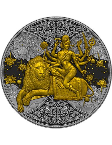 DURGA Hindu Religion Dorado 1 Oz Moneda Plata 2000 Francos Cameroon 2023