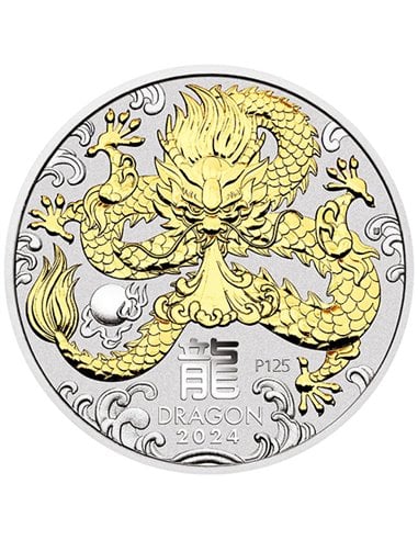 SMOK Rok Księżycowy Seria III Pozłacana srebrna moneta 1 Oz 1 $ Australia 2024