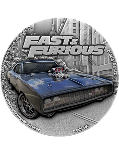 AST & FURIOUS 1970 Dodge Charger R/T 2 Oz Silver Coin 5$ Niue 2023