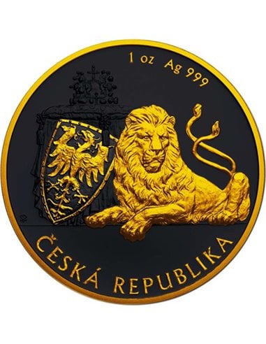 CZECH LION STAND Черная Платина 24к Золото Позолоченное 1 Oz Серебро Монета 2$ Ниуэ 2019