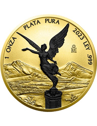 LIBERTAD Złoto-czarna platynowa 1 uncja srebrna moneta Meksyk 2023