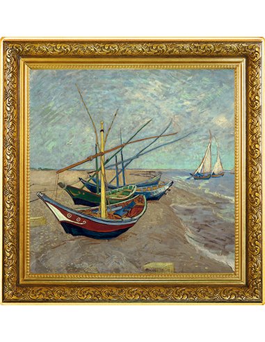 FISHING BOATS 170th Anniversary Vincent van Gogh 1 Oz Монета Серебро 1$ Ниуэ 2023