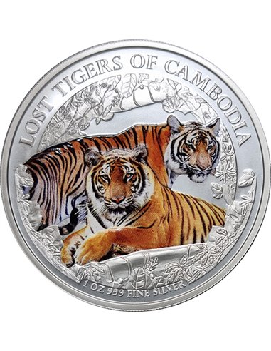 LOST TIGERS Colored Animal Predators 1 Oz Moneda Plata 3000 Riels Camboya 2024