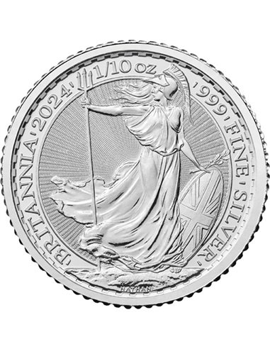 BRITANNIA King Charles III 1/10 Oz Монета Серебро 20 пенсов Великобритания 2024 г.