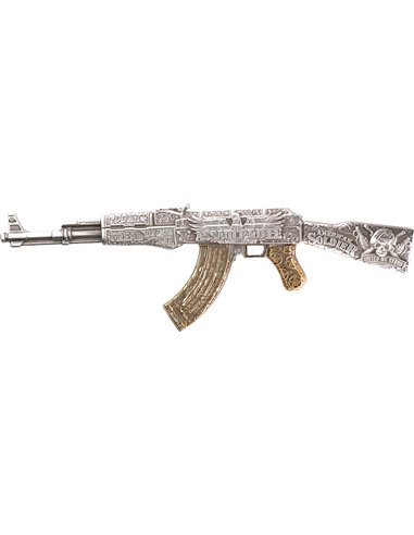 ASSAULT RIFLE Gilded 2 Oz Silver Coin 10000 Francs Chad 2024