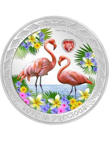 FLAMINGOS Love is Precious Серебряная монета 1 унция 2$ Ниуэ 2021
