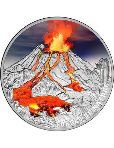 WULKAN Siły Natury 2 Oz Srebrna moneta 5 $ Niue 2023