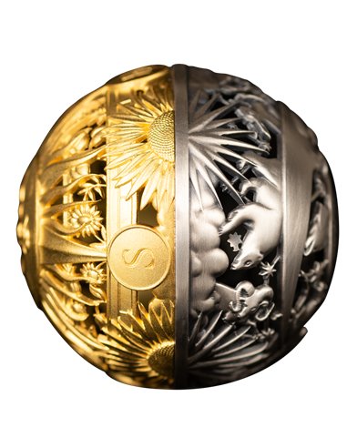 SONNE UND MOND Filigrane kugelförmige 2 Oz Silbermünze 5$ Samoa 2024