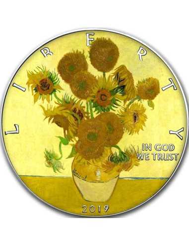 SUNFLOWERS Van Gogh Walking Liberty 1 Oz Серебряная монета 1$ США 2019