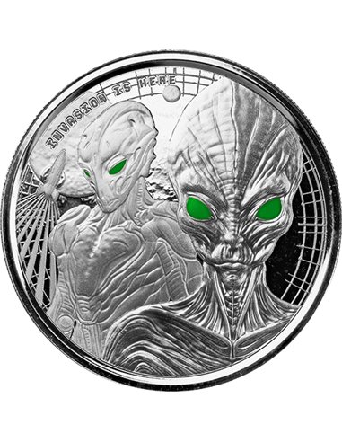 ALIEN Incasion Is Here Color 1 Oz Silver Proof Coin 5 Cedis Ghana 2023