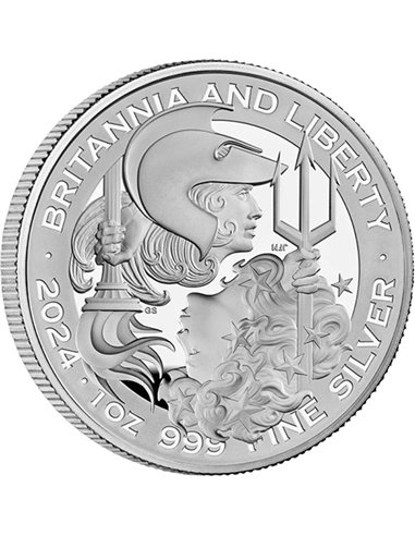 БРИТАНИЯ И СВОБОДА 1 Oz Серебро Монета пруф 2 фунта Великобритания 2024 г.