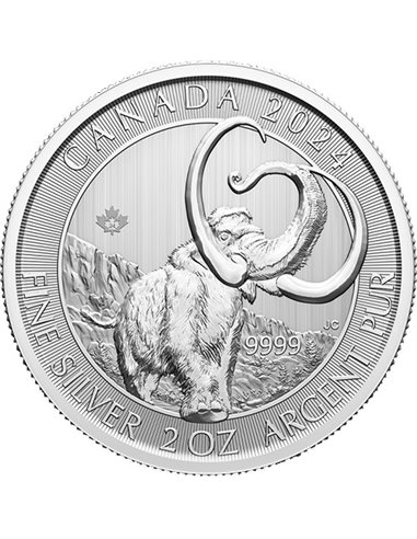 WOOLY MAMMOTH Ice Age 2 Oz Монета Серебро 105 Канада 2024 г.