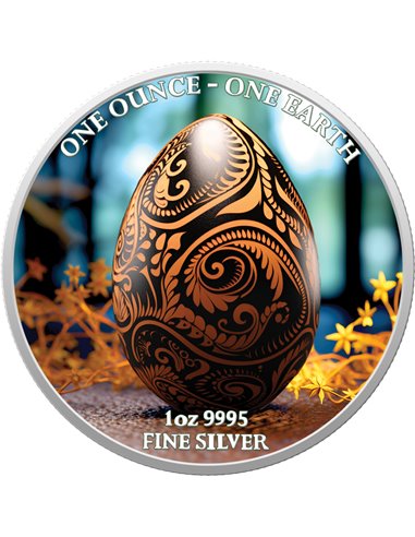 JAJKO WIELKANOCNE JEDNA uncja JEDNA ZIEMI Kolorowa srebrna moneta 1 $ Fidżi 2022