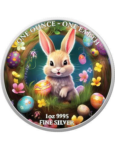 EASTER RABBIT ONE OUNCE ONE EARTH Coloured Silver Coin 1$ Fiji 2022