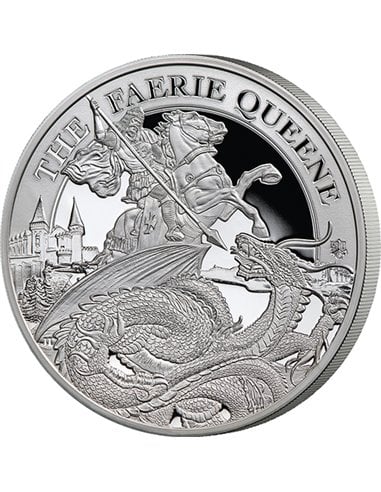 THE FAERIE QUEENE Redcrosse & Dragon 1 Oz Silver Proof Монета 1 фунт Святой Елены 2024 г.