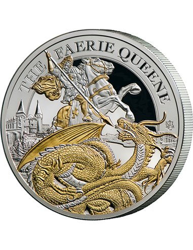 THE FAERIE QUEENE Redcrosse & Dragon 2 Oz Silver Proof Coin 2 Pound St Helena 2024