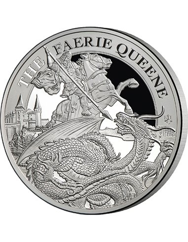 THE FAERIE QUEENE Redcrosse & Dragon 5 Oz Silver Proof Coin 5 Pound St Helena 2024