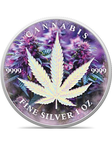 CANNABIS Purple Haze Edition1 Oz Moneda Plata 5000 Francos Chad 2024