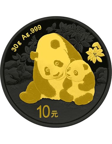 PANDA CINA Oro Nero Impero Moneta Argento 10 Yuan Cina 2024