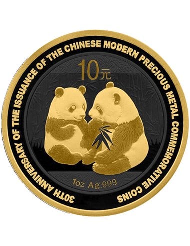 CHINA PANDA Gold Black Empire Silbermünze 10 Yuan China 2009
