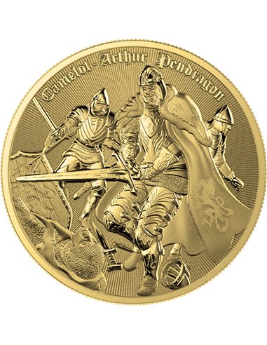 АРТУР ПЕНДРАГОН КАМЕЛОТ 24-каратное золото с позолотой 1 унция Серебряная монета 2 доллара США Ниуэ 2023 г.