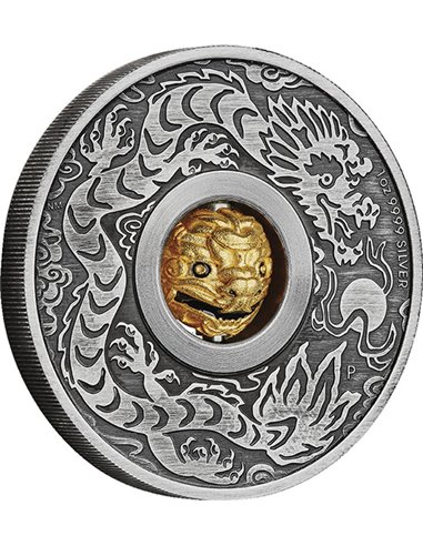 YEAR OF THE DRAGON ROTATING CHARM Позолоченная 1 Oz Монета Серебро 1$ Тувалу 2024
