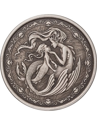 MERMAID Mother & Daughter Antique 1 Oz Silver Coin 2 Tala Samoa 2023