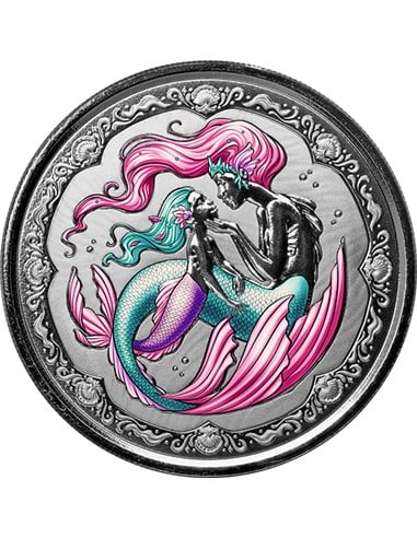 MERMAID Mother & Daughter Coloured 1 Oz Silver Coin 2 Tala Samoa 2023