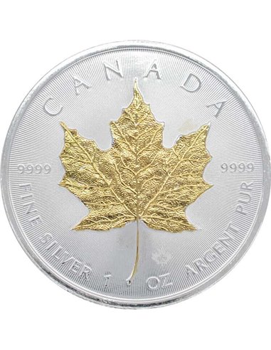 Feuille d'érable dorée Pièce d'argent de 1 once 5$ Canada 2023