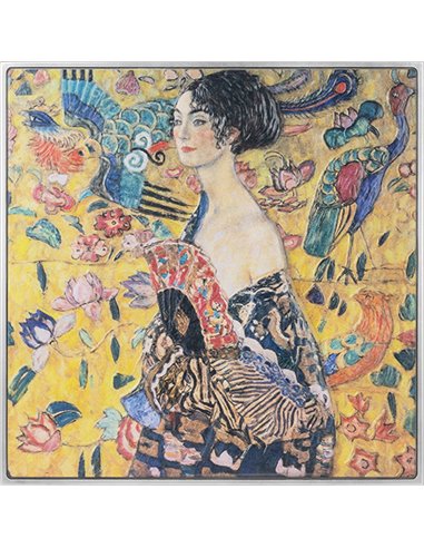 DONNA CON VENTAGLIO 1917 Gustav Klimt Moneta Colorata 2.5 Oz Argento 120g Rame 10000 Franchi Ciad 2024