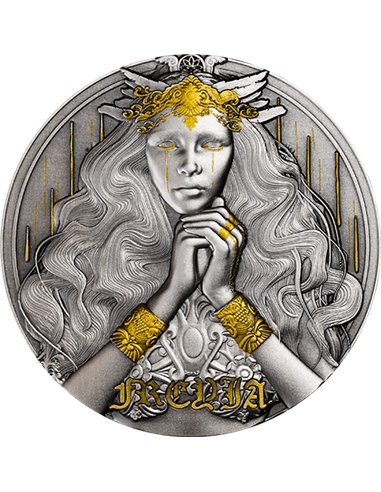 FREYIA Bogini Złota 2 Oz Antyczna srebrna moneta 2000 franków Kamerun 2024