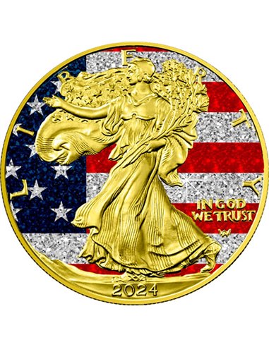 DIAMENTOWA FLAGA Amerykański Orzeł 1 Oz Srebrna Moneta 1 $ USA 2024