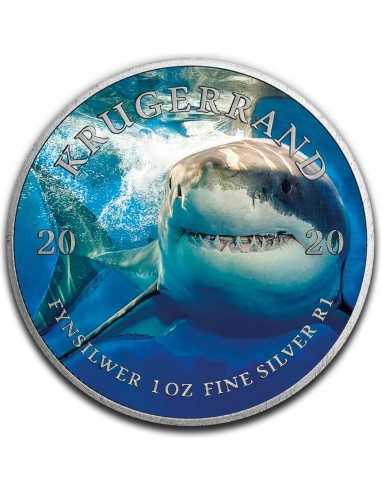 WHITE SHARK Ocean Giants Крюгерранд 1 унция Серебряная монета 1 ранд ЮАР 2020