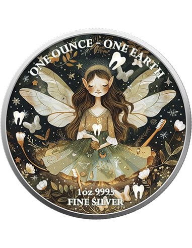 TOOTH FAIRY One Ounve One Earth Coloured Silver Coin 1$ Fiji 2022