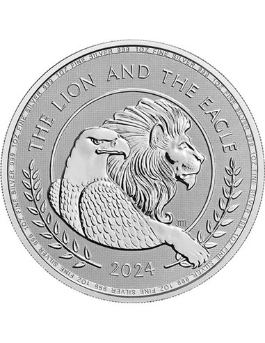 THE LION AND THE EAGLE 1 Oz Silver Proof Coin 2 Pounds United Kingdom 2024