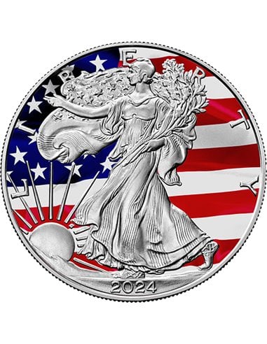 FLAG Edition American Eagle 1 Oz Moneda Plata 1$ USA 2024