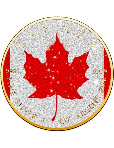 DIAMOND FLAG Feuille d'érable 1 Oz Argent pièce 1$ Canada 2024