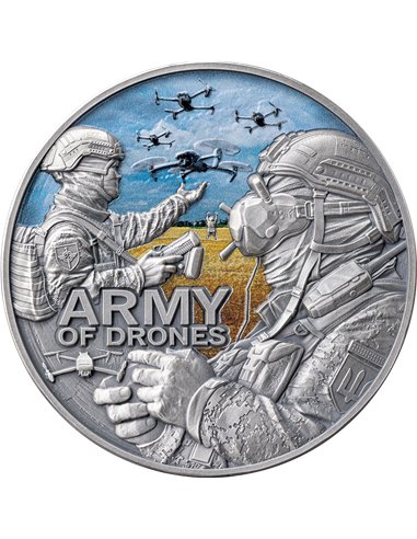 ARMY OF DRONES Guardians of Freedom 2 Oz Монета Серебро 2000 Франков Камерун 2024