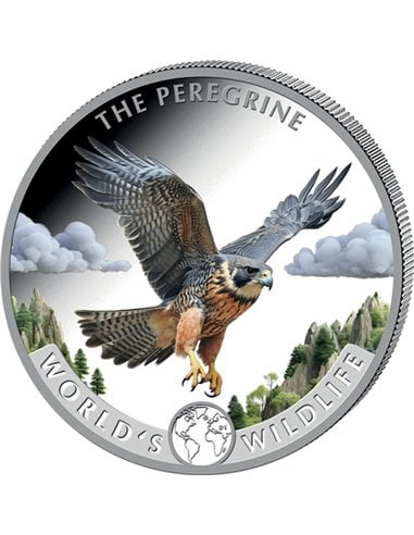 PEREGRINE FALCON Colored World's Wildlife 1 Oz Silver Coin 20 Francs Congo 2024