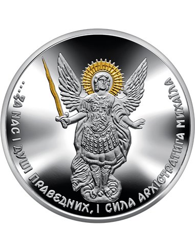ARCANGELO MICHELE Moneta Argento Dorata 1 Oz 10 Hrywna Ucraina 2023