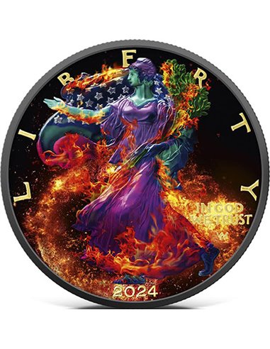 NEON FLAME Eagle 1 Oz Монета Серебро 1$ США 2024