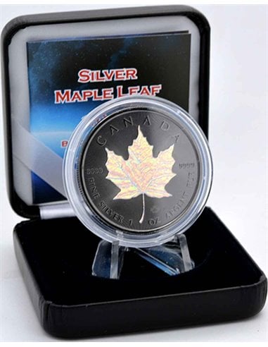 BLACK HOLOGRAFIC Maple Leaf 1 Oz Silver Coin 5$ Canada 2023