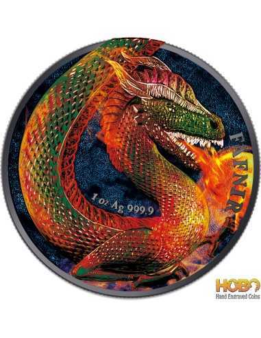 FAFNIR GEMINUS Dragon Burning Color 1 унция Серебряная монета 5 марок Германия 2020