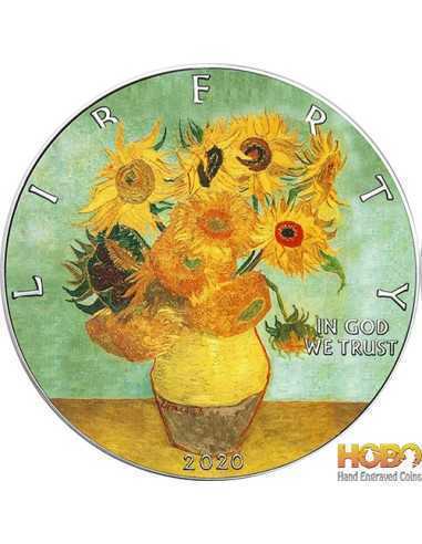 GIRASOLES Van Gogh Walking Liberty 1 Oz Moneda Plata 1$ USA 2020