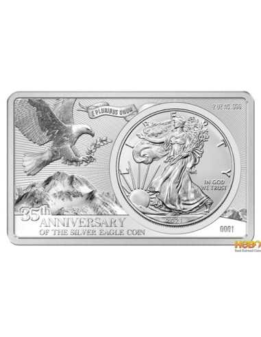 SILVER EAGLE 35th Anniversary 2 Oz Bar incl. 1 Oz Silver Coin 1$ USA 2021