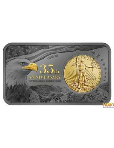 Серебряный слиток GOLD EAGLE, посвященный 35-летию, весом 1 унция, вкл. Золотая монета 50$ США 2021